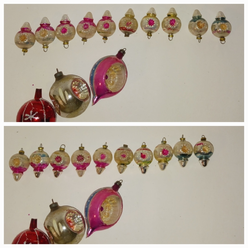 Christmas Ornaments Mercury Glass Mini Double Indent Spinning Tops Vintage - Picture 2 of 8